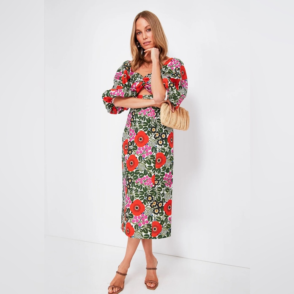 RHODE Noa cutout floral print linen midi Dress in Aura Bloom 6 Womens